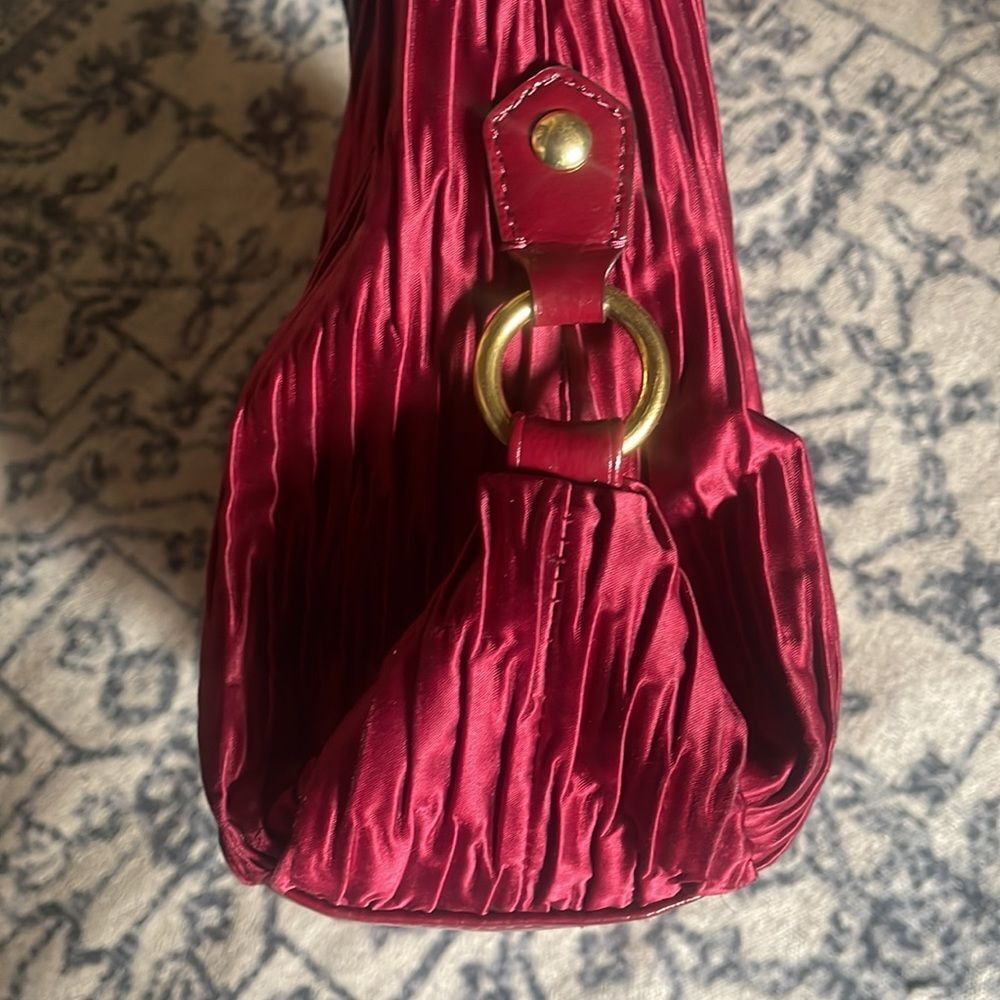 Vintage Coach Ashley Bordeaux Gathered Satin Purse Metallic Wine Patent Leather - Picture 6 of 10